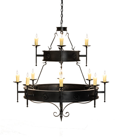Meyda Lighting Lorenzo 48" 12-Light 2-Tier Oxidized Steel Chandelier With Ivory Faux Candlelight