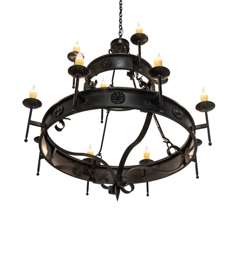 Meyda Lighting Lorenzo 48" 12-Light 2-Tier Oxidized Steel Chandelier With Ivory Faux Candlelight