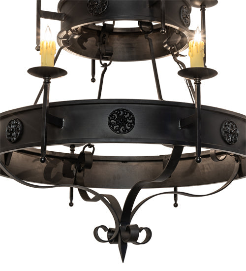 Meyda Lighting Lorenzo 48" 12-Light 2-Tier Oxidized Steel Chandelier With Ivory Faux Candlelight