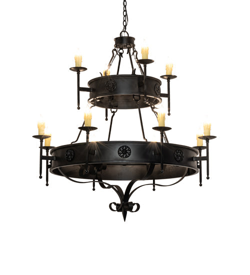 Meyda Lighting Lorenzo 48" 12-Light 2-Tier Oxidized Steel Chandelier With Ivory Faux Candlelight