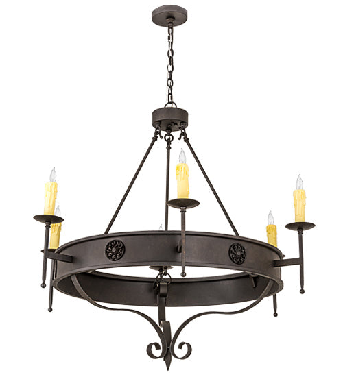Meyda Lighting Lorenzo 48" 6-Light Chestnut Chandelier With Ivory Faux Candlelight