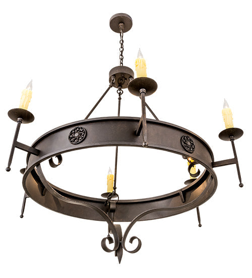 Meyda Lighting Lorenzo 48" 6-Light Chestnut Chandelier With Ivory Faux Candlelight