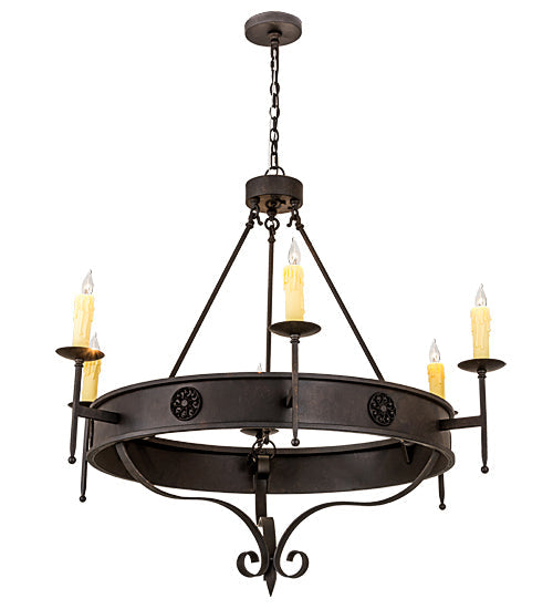 Meyda Lighting Lorenzo 48" 6-Light Chestnut Chandelier With Ivory Faux Candlelight