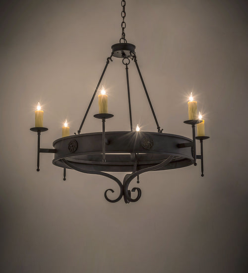 Meyda Lighting Lorenzo 48" 6-Light Hand Rubbed Costello Black Chandelier With Ivory Faux Candlelight