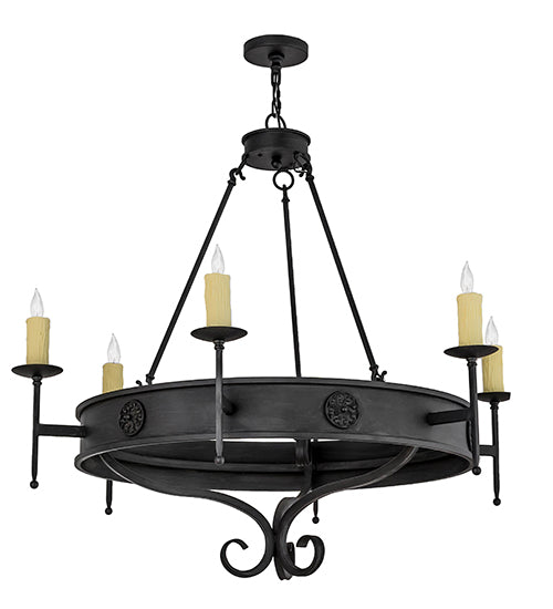 Meyda Lighting Lorenzo 48" 6-Light Hand Rubbed Costello Black Chandelier With Ivory Faux Candlelight