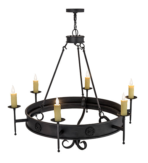 Meyda Lighting Lorenzo 48" 6-Light Hand Rubbed Costello Black Chandelier With Ivory Faux Candlelight