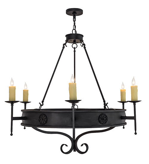 Meyda Lighting Lorenzo 48" 6-Light Hand Rubbed Costello Black Chandelier With Ivory Faux Candlelight