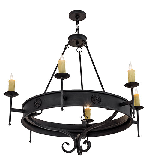 Meyda Lighting Lorenzo 48" 6-Light Hand Rubbed Costello Black Chandelier With Ivory Faux Candlelight