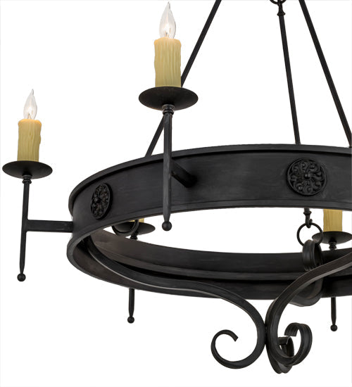 Meyda Lighting Lorenzo 48" 6-Light Hand Rubbed Costello Black Chandelier With Ivory Faux Candlelight