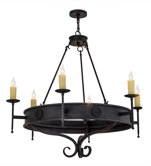Meyda Lighting Lorenzo 48" 6-Light Hand Rubbed Costello Black Chandelier With Ivory Faux Candlelight