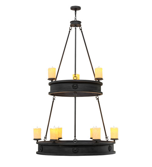 Meyda Lighting Lorenzo 48" 9-Light 2-Tier Hand Rubbed Costello Black Chandelier With Ivory Faux Candlelight