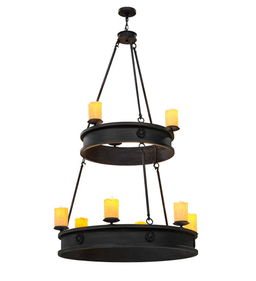 Meyda Lighting Lorenzo 48" 9-Light 2-Tier Hand Rubbed Costello Black Chandelier With Ivory Faux Candlelight