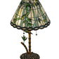 Meyda Lighting Loro Paraiso 24" 2-Light Faux Bamboo Table Lamp With Green and Amber Shade Glass