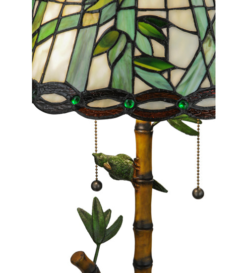 Meyda Lighting Loro Paraiso 24" 2-Light Faux Bamboo Table Lamp With Green and Amber Shade Glass