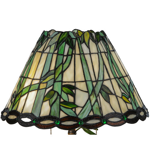 Meyda Lighting Loro Paraiso 24" 2-Light Faux Bamboo Table Lamp With Green and Amber Shade Glass