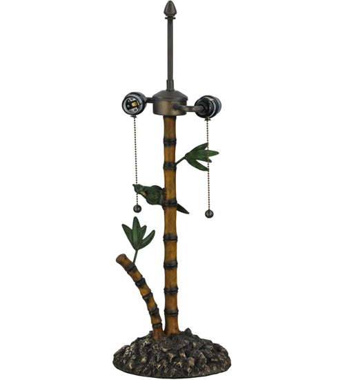 Meyda Lighting Loro Paraiso 24" 2-Light Faux Bamboo Table Lamp With Green and Amber Shade Glass