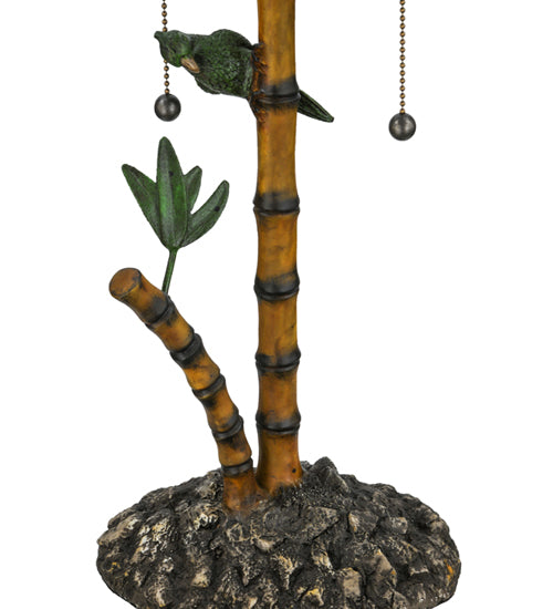 Meyda Lighting Loro Paraiso 24" 2-Light Faux Bamboo Table Lamp With Green and Amber Shade Glass