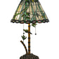 Meyda Lighting Loro Paraiso 24" 2-Light Faux Bamboo Table Lamp With Green and Amber Shade Glass