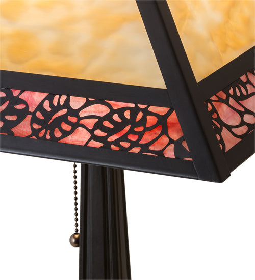 Meyda Lighting Lotus Leaf 22" Craftsman Brown Table Lamp With Red & Beige Shade Glass