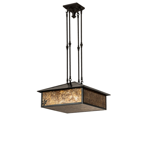 Meyda Lighting Lotus Leaf 24" Craftsman Brown Brass Pendant Light With Amber Mica Shade Glass