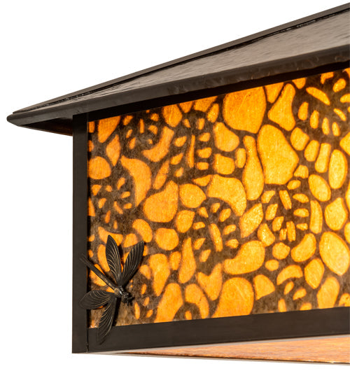 Meyda Lighting Lotus Leaf 24" Craftsman Brown Brass Pendant Light With Amber Mica Shade Glass