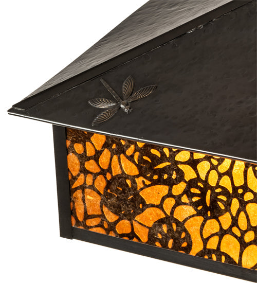 Meyda Lighting Lotus Leaf 24" Craftsman Brown Brass Pendant Light With Amber Mica Shade Glass