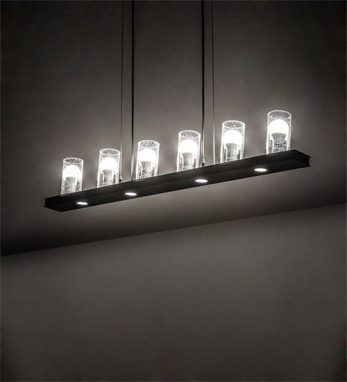 Meyda Lighting Loudon 44" 6-Light Flat Black Pendant Light With Clear Seeded Shade Glass