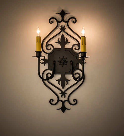 Meyda Lighting Louisa 11" 2-Light Blackwash Wall Sconce With Ivory Faux Candlelight