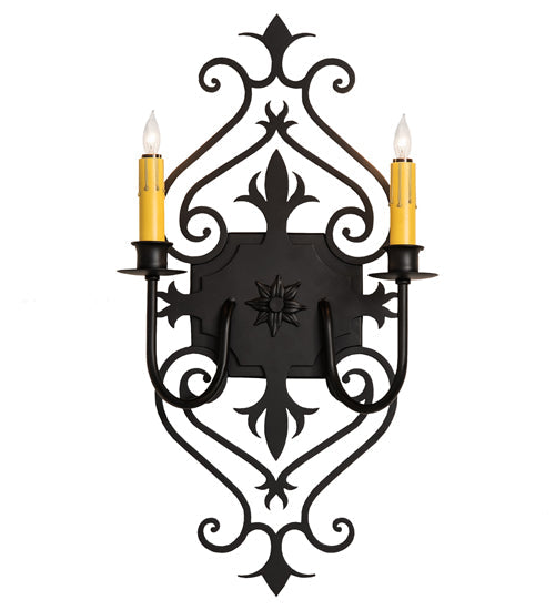 Meyda Lighting Louisa 11" 2-Light Blackwash Wall Sconce With Ivory Faux Candlelight