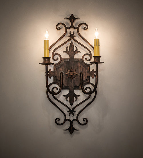 Meyda Lighting Louisa 11" 2-Light Cimarron Bronze Wall Sconce With Ivory Faux Candlelight