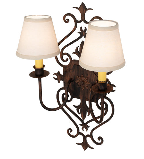 Meyda Lighting Louisa 13" 2-Light Cimarron Bronze Wall Sconce With White Textrene Shade