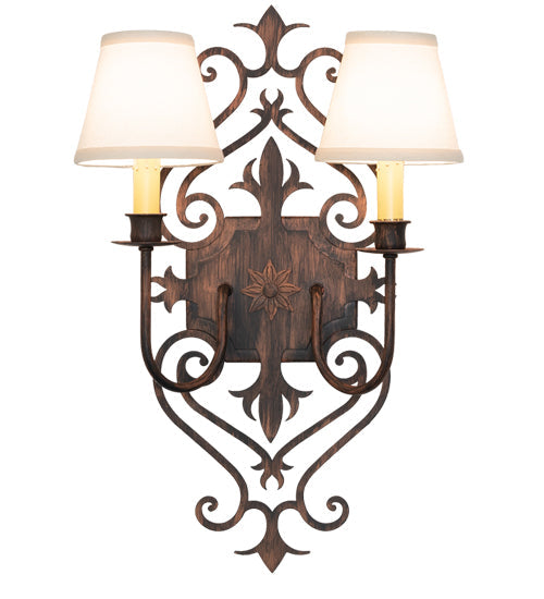 Meyda Lighting Louisa 13" 2-Light Cimarron Bronze Wall Sconce With White Textrene Shade