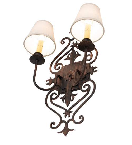 Meyda Lighting Louisa 13" 2-Light Cimarron Bronze Wall Sconce With White Textrene Shade