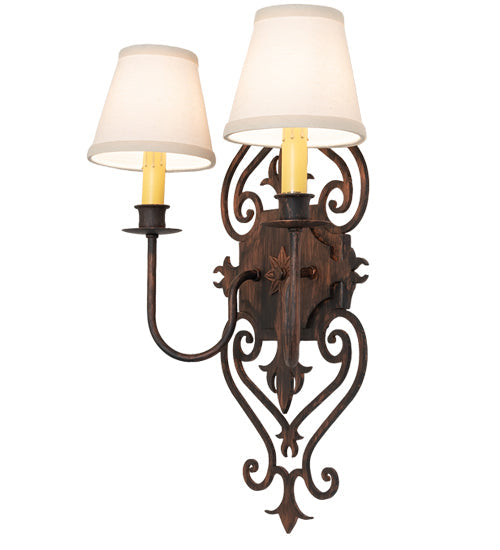 Meyda Lighting Louisa 13" 2-Light Cimarron Bronze Wall Sconce With White Textrene Shade