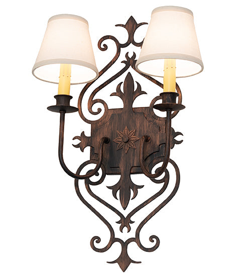 Meyda Lighting Louisa 13" 2-Light Cimarron Bronze Wall Sconce With White Textrene Shade