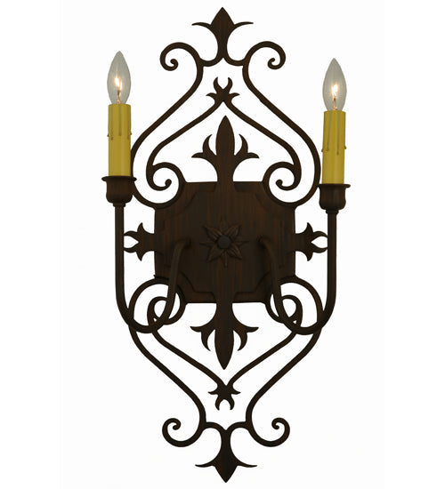 Meyda Lighting Louisa 14" 2-Light Rustic Iron Wall Sconce With White Textrene Shade