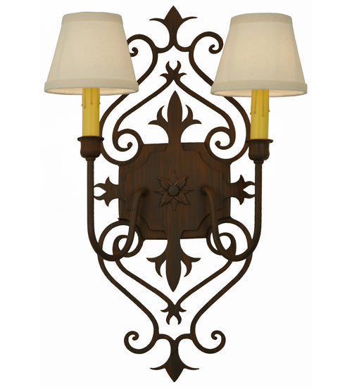 Meyda Lighting Louisa 14" 2-Light Rustic Iron Wall Sconce With White Textrene Shade