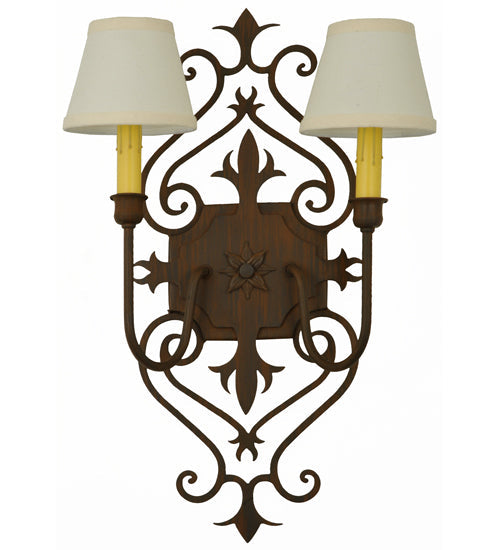 Meyda Lighting Louisa 14" 2-Light Rustic Iron Wall Sconce With White Textrene Shade