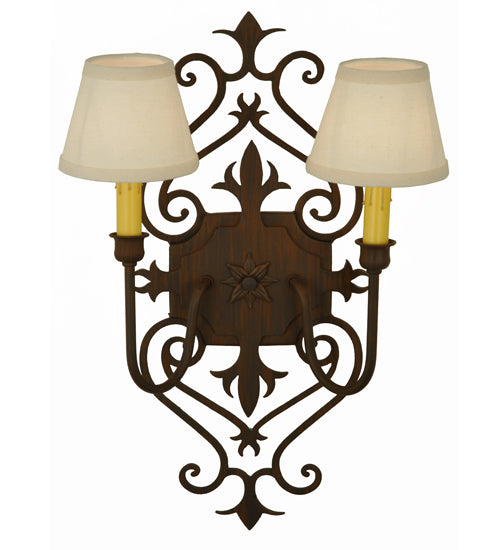 Meyda Lighting Louisa 14" 2-Light Rustic Iron Wall Sconce With White Textrene Shade