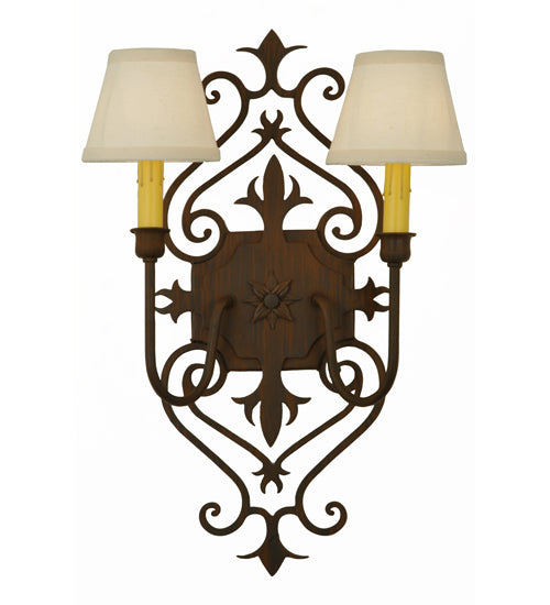 Meyda Lighting Louisa 14" 2-Light Rustic Iron Wall Sconce With White Textrene Shade