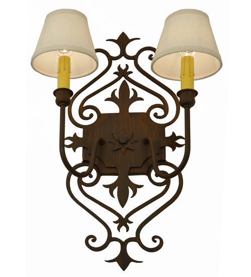 Meyda Lighting Louisa 14" 2-Light Rustic Iron Wall Sconce With White Textrene Shade