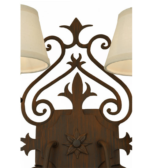 Meyda Lighting Louisa 14" 2-Light Rustic Iron Wall Sconce With White Textrene Shade