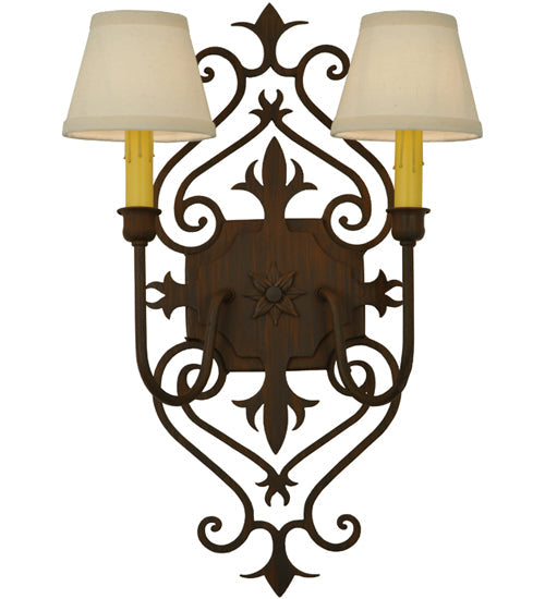 Meyda Lighting Louisa 14" 2-Light Rustic Iron Wall Sconce With White Textrene Shade
