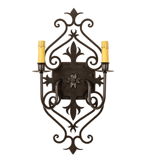 Meyda Lighting Louisa 15" 2-Light Timeless Bronze Wall Sconce With Beige Natural Textrene Shade