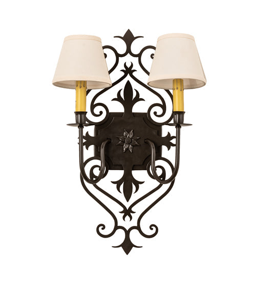 Meyda Lighting Louisa 15" 2-Light Timeless Bronze Wall Sconce With Beige Natural Textrene Shade