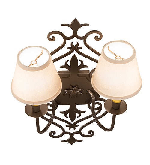 Meyda Lighting Louisa 15" 2-Light Timeless Bronze Wall Sconce With Beige Natural Textrene Shade