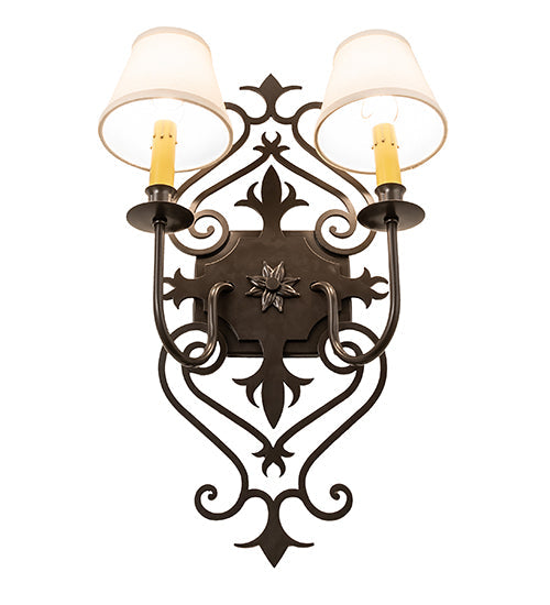 Meyda Lighting Louisa 15" 2-Light Timeless Bronze Wall Sconce With Beige Natural Textrene Shade