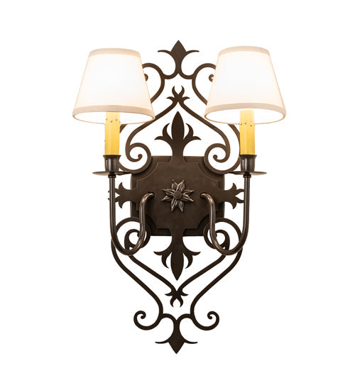 Meyda Lighting Louisa 15" 2-Light Timeless Bronze Wall Sconce With Beige Natural Textrene Shade