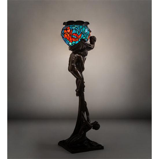 Meyda Lighting Lovers Triangle 35" Mahogany Bronze Table Lamp With Goldfish Stained Shade Glass