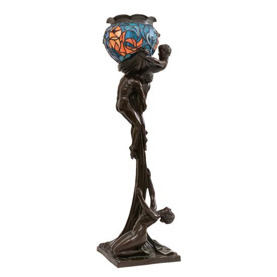 Meyda Lighting Lovers Triangle 35" Mahogany Bronze Table Lamp With Goldfish Stained Shade Glass